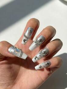 10 Pcs Fall Maple Leaf Nail Charms 3D Alloy Crystal Maple Leaves Nail Rhinestones Luxury Maple Leaf Nail Jewelry Gems Sparkly Nail Gems Nail Art Charms For Women DIY Manicure - Silver - View 2