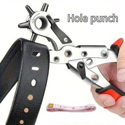 Kit de herramientas de perforación de cuero de varios tamaños - Mecanismo de palanca manual que perfora agujeros precisos con formas redondas/rectangulares/cuadradas/estrella/corazón/trébol - Adecuado para cinturones, correas de reloj, manualidades de cuero, proyectos de costura DIY - Sin batería, incluye pinzas y herramientas de perforación