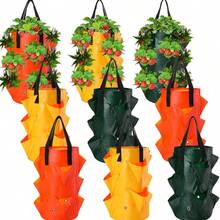 3 Gallon Hanging Strawberry Planter Strawberry Upside Down Planter Plastic Strawberry Grow Bags With Handles Foldable Planting Container For Tomato Herb Vegetables Flower Gardening - Multicolor - View 1