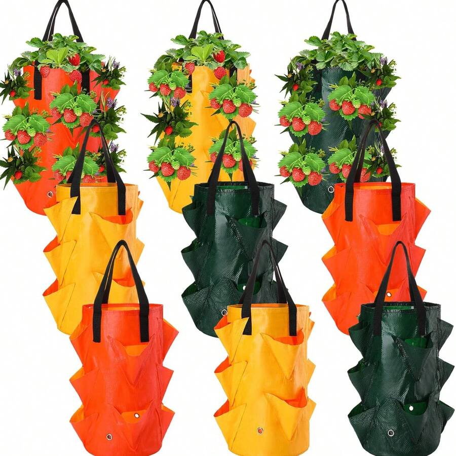 3 Gallon Hanging Strawberry Planter Strawberry Upside Down Planter Plastic Strawberry Grow Bags With Handles Foldable Planting Container For Tomato Herb Vegetables Flower Gardening - Multicolor - View 1