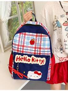 SANRIO Hello Kitty 可爱幼儿园背包 - 卡通印花女孩时尚单肩包，大容量轻便学生书包，无异味面料，加固缝线，科学收纳隔层，适合休闲旅行、户外活动和日常使用，防滑胸扣反光设计，背负舒适，Hello Kitty 粉丝必备可爱单品 - 彩色 - 查看 4