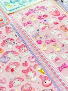 Cute, Fresh, Sweet, Natural Cinnamon Dog Cartoon Pink & Red Family New 3D Crystal Phone Case Sticker, Cartoon Micro-Landscape Sticker, Hand-Painted Sticker, No Cutting Required, School Supplies Back To School Season - Multicolor - View 8