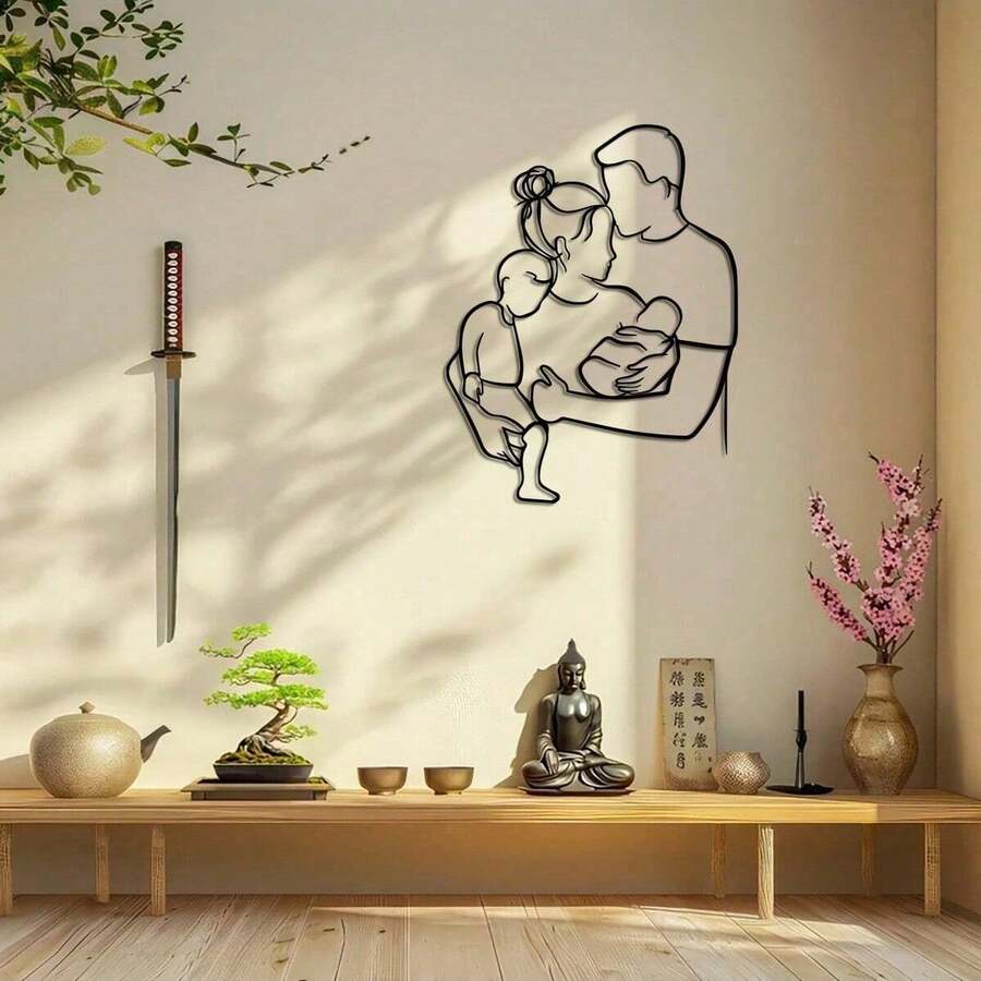 1张个性化孕妇肚皮墙贴,黑色线条墙贴,适用于卧室或客厅背景装饰,自粘式 - 彩色 - 查看 1