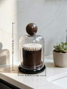 1 Set Minimalist Transparent Acrylic Toothpick & Cotton Swab Storage Box | Dust-Proof Container With Wooden Knob Lid | Modern Vanity Organizer For Bathroom Decor - A - View 7
