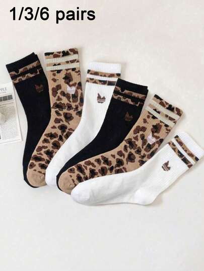 6/3/1 Paar Damen Leoprint Socken, modische Lässig Socken, Retro Tiermuster Design, Weihnachtsgeschenk