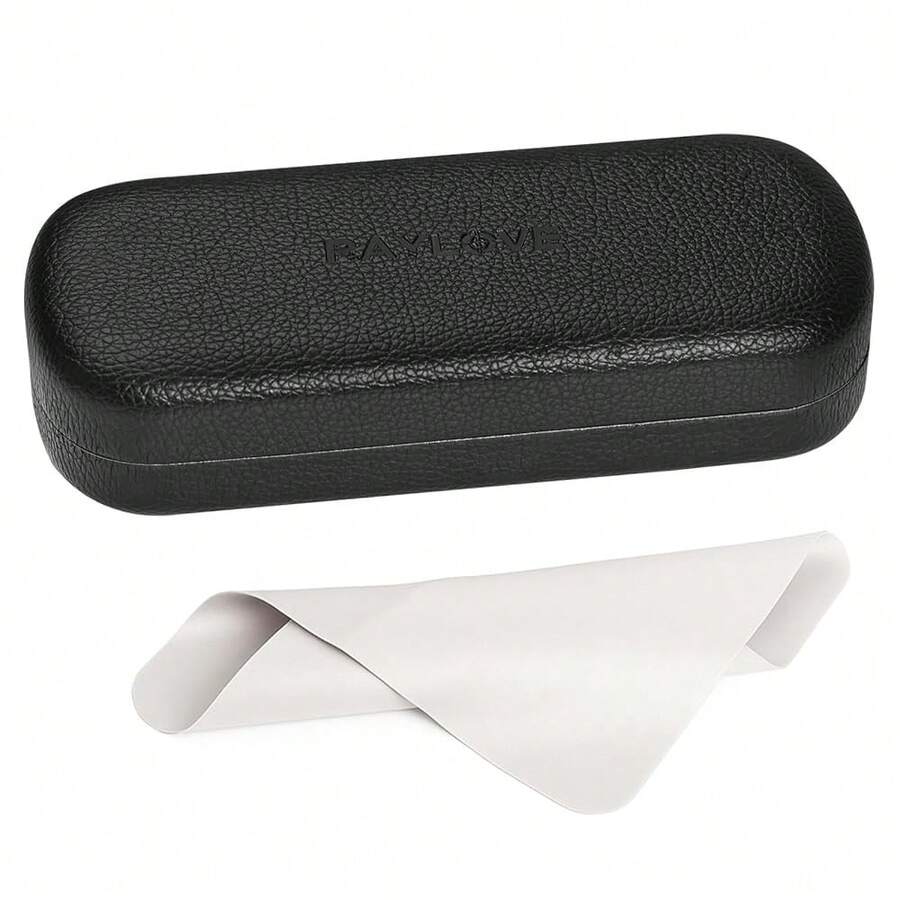 Glasses Case Hard Shell Eyeglass Case With Cleaning Cloth, PU Leather Protective Eye Glass Cases Fits Most Sunglasses - Black - View 1