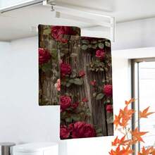 2/4/48pcs Vintage Style Faux Distressed Wood Rose Pattern Print Kitchen Towels - Super Soft, Highly Absorbent Polyester Dish Cloths & Hand Towels, Ideal For Holiday Decor, New Year Gifts, Kitchen Decor, Party Decorations - Multicolor - View 2