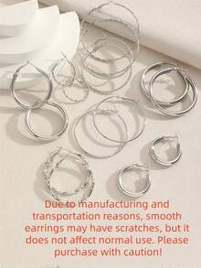 Bộ bông tai nữ thiết kế hình tròn kim loại 8 cặp - Bạc - Xem 5