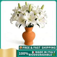 ORIZZONTE Jarrón decorativo moderno con superficie en espiral dinámica. Diseño escultural contemporáneo para flores, ramas y plantas artificiales. Idea de regalo para el hogar o la oficina. 100 % fabricado en Italia. Envío desde Italia. - color naranja - Ver 2