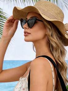 2pcs/Set Large Capacity Mesh Beach Bag - Printed With White "Beach" Letters, Featuring Tropical And Beach Elements; Foldable Waterproof And Sand Proof Mesh Handbag+Matching Mesh Cosmetic Storage Bag, Foldable Beach Sun Hat, Fashion Glasses. - Multicolor - View 4