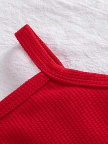 2pcs Baby Girls Summer Fashion Waffle Camisole Top & Heart Embroidered Pants Set, Versatile For Daily, Vacation, Commute, School, Outdoor - Red - View 3