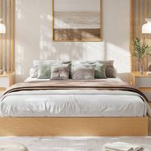 Estructura de cama de madera, sin cabecero, con láminas de madera, sin base de cama, fácil de montar. - Marrón - Ver 5