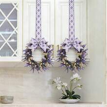 Spring Lavender Wreath For Cabinets Colorful Flower Bow Hanging Garland For Farmhouse Front Door - Multicolor - View 4