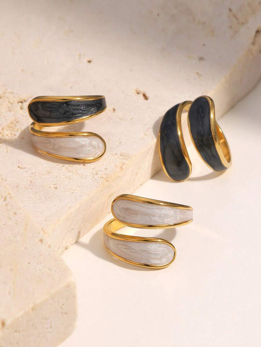 1pc Elegant Geometric Openwork Stainless Steel Drip Oil Ring, Fashionable & Chic Design Suitable For Women's Daily, Party, And Date Wear - Open Ring - View 1