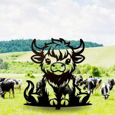 1/2pcs Charming Highland Cow Garden Stakes, Rustic Acrylic Yard Art, Durable Cartoon Animal Decor, Lawn Decoration, Suitable For Outdoor Space, Ideal Holiday Gift, Cow Decor, 2D