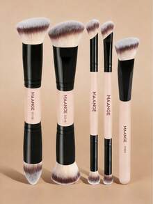 MAANGE 4/5件套专业双头化妆刷套装，高品质合成刷毛，适用于液体、膏状和粉状产品，包含粉底刷、腮红刷、修容刷、眼影刷和遮瑕刷等，可用于晕染、轮廓修饰和面部彩妆，是适合所有肤质的最佳化妆工具，非常适合日常使用和旅行，是送给女性和女孩的理想礼物。 - 彩色 - 查看 5
