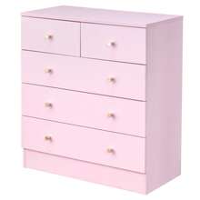 Macaron Pink 5 Drawer Dresser For Bedroom, Modern Wood Dresser Chest Of Drawers, Pink Bedroom Dressers Nightstand For Girls, Anti-Tipping Device, Rose Gold Metal Handle, Living Room, Hallway, Office - 粉色 - 查看 6