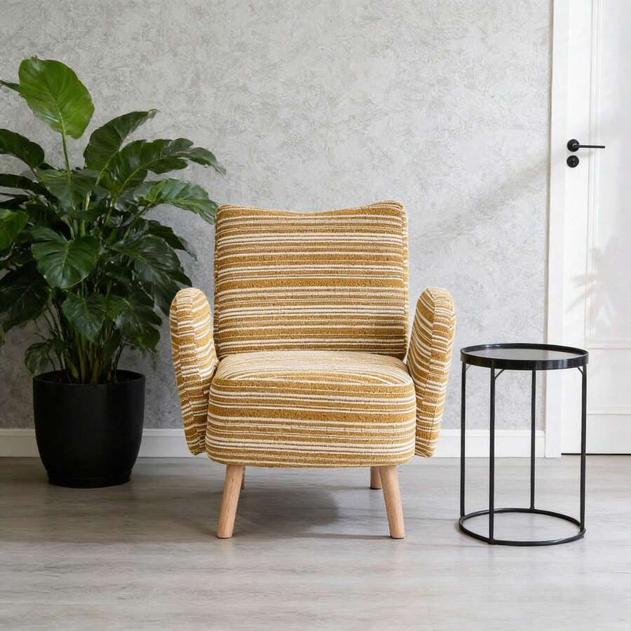 Living Room Chairs - Mustard Yellow + Boucle - View 1