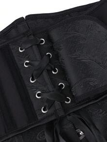 Cinturón de corset de estilo gótico negro con estampado floral jacquard para mujer - Negro - Ver 7