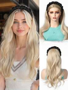 24inch Long Body Wave Curly Hairpiece With Removable Solid Ruched Headband Wig Women's Synthetic Cover Wig - Multicolor - View 12