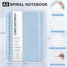 ABERLLS Blue Lined Spiral Journal Notebook With 160 Pages, 8*5.7in, A5 Spiral Notebook, Journaling Notebooks For Work, School, Women, Men, College Ruled Spiral Notebook, Hardcover Leather Journals - 顏色F - 查看 2