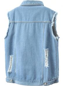 2026 New Spring/Autumn Men's Denim Vest, Fashion Distressed Lapel Casual Denim Waistcoat, Light Blue Denim Top, Street Style - Baby Blue - View 2