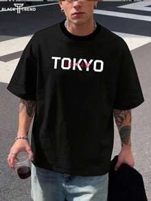 东京街头风男士赛车印花短袖T恤 - 黑色 - 查看 3