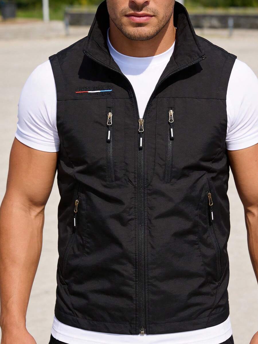男士无袖轻薄背心外套，户外摄影露营休闲背心，春秋季黑色夏季款 - 黑色 - 查看 1