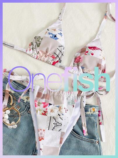  Onefish 2026 Women's Romantic Floral Print Bikini Two Pieces Set For Women With Wide Tie-Wrap,Women's Summer Set,Summer Outfits,Summer Clothes,Summer Holiday Outfits,Summer Outfits For Women,Beach Outfits For Women,Flower Print,Vacation Outfits Women,Vacation,Summer Holiday Outfits,Holiday Outfits For Women,Summer Holiday Outfits,Resort Wear Women,Bathing Suits For Women,Swimsuits For Woman,Women Beachwear,Beach Set,Valentine Outfits For Women.