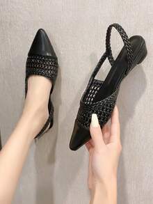 Sexy Rhinestone Fishnet Black Mesh High Heels, Niche Design Pointed Toe Pumps For Evening Gown - Black - View 3
