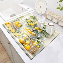(¡¡¡Caliente!!!) 1 pieza Estera protectora de cocina vintage con limón - Superficie antideslizante, resistente a arañazos y al calor, apta para placa de inducción, decoración de cocina moderna - Instalación fácil para estufa de gas/eléctrica - Protector de encimera, protector de estufa - Multicolor - Ver 4