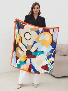 Elegant Women's Printed Satin Scarf 90x90 Large For Hair - L26/laranja - Xem 6