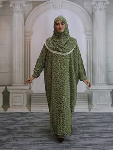 Shiny Polka Dot Print Hooded Long Sleeve Abayas - Multicolor - View 3