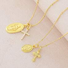 1pc Luxury Minimalist Cubic Zirconia Cross Pendant Necklace, Delicate Gold-Tone Cross Choker Necklace, Suitable For Women/Girls Daily Wear - Gold Cross Pendant Necklace - View 14