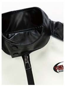 Men's Color Block PU Leather Jacket With Pockets, Men's Stylish Zip Up Motorcycle Jacket For Autumn & Winter,Men's Fashionable PU Jacket, With A Solid Color High-Necked Lapel Design, Featuring Pockets And Zippers - An Ideal Choice For Autumn And Winter, Spring Coat | A Flexible And Fitted Jacket, The New Warm Coat Has Pockets And Is Suitable For Daily Casual Wear, Business, Outdoor Activities, Street Style, A Stylish And Elegant Unique Men's Coat For Spring, Autumn And Winter Casual Wear, Windproof, Warm, Fashionable, Suitable For Winter Business Wear - trắng - Xem 3