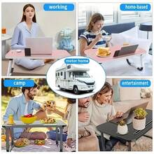 Haboqo Lap Desk With Tablet Slot, Laptop Bed Desk Tray Bed Table, Foldable Laptop Table With Storage Drawer,Portable Bed Desk For Laptop, Computer Tray With Cup Holder Notebook Stand Reading Holder For Couch Floor - 藍色 - 查看 7