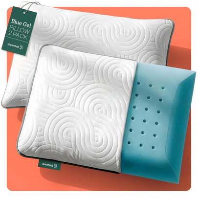 Dreamlab Almohada Blue Gel Pillow| Almohada de Memory Foam con Gel y Funda de Bambú| Hipoalergénica, Soporte, Certificaciones| Firmeza: Firme Medio| Tamaño Estándar (64 cm x 40 cm x 10 cm)