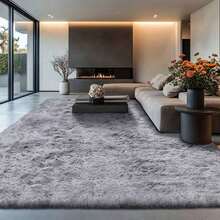 Home Rug Living Room Super Fluffy Area Rugs Black 8x10, Large Modern Shag Dark‌ Black Rugs For Living Room, Big Soft Plush Large Under Bedroom Carpet, Non Slip, Soft Thick Nursery Kids Room Dorm Home Decor - Xám - Xem 1