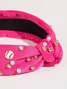 1pc Fashionable Casual Sports Style Headband, Wide Brim Baseball Decor Hair Accessory, Rose Red - FG602 - Rose Red - View 4
