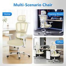Ergonomic Gaming Chair With Liftable Lumbar Support And 3D Adjustable Armrests, Reclining Game Chair With Headrest And Swivel, Comfortable Office Desk Chair For Adults - 米色 - 查看 7