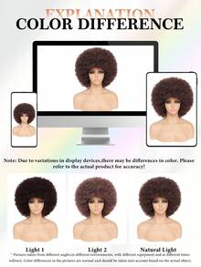 Afro Wig 14Inch Afro Wigs For Women 70s Mixed Brown Afro Kinky Curly Wig Bouncy Huge Fluffy Puff Wigs Synthetic Hair For Cosplay Daily And Party - Dark Brown - 查看 7