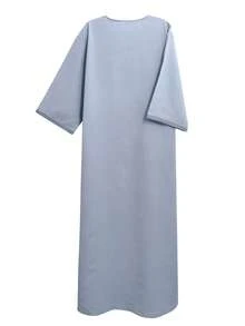Men's Moroccan Embroidered Short Sleeve Robe With Side Pockets, Islamic Men Casual Home Robe, Ramadan Men Robe - Light Grey - View 3