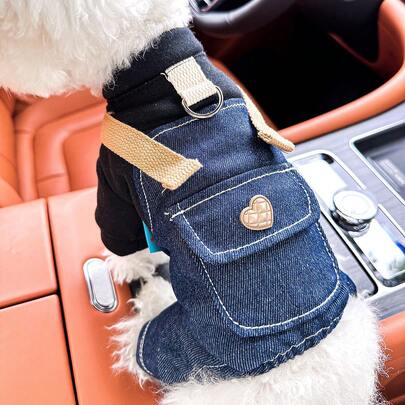 1pc Pet Clothes, Dog Punk Style Suspender Pants - Black