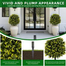 Hodeffior Juego de 2 bolas topiarias artificiales de boj de 65 cm con hojas de sauce. Plantas artificiales resistentes a los rayos UV con estaca para el suelo. Decoración para jardín, patio y puerta de entrada (interior y exterior). - Verde - Ver 5