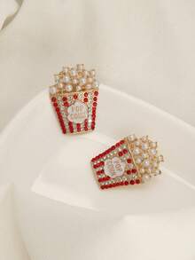 1 Pair Minimalist Cute Popcorn Shaped Earrings, Versatile Cartoon Design, No Card Included - Popcorn - View 3