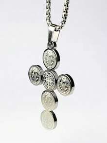 时尚不锈钢圣本笃十字架吊坠项链（宗教护身符/男女通用/配饰） - 銀色 - 查看 6