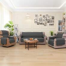 Juego de Fundas para Sofá Capitonado 3 Piezas – Protector Lavable Impermeable Antimanchas y Antidesgarros, Tejido Súper Suave con Correas Ajustables, Perfecto para Proteger Muebles en Sala, Departamento o AirBnB - Gris Oscuro - Ver 8