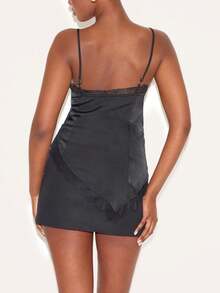 Women Lace Trim Satin Camisole Top Silky Spaghetti Strap V Neck Cami Top Flowy Asymmetrical Going Out Tank Tops - azul real - Ver 2