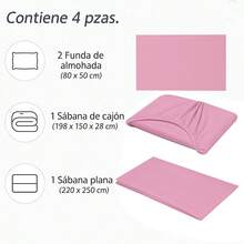 Juego de Sábanas Premium de 3/4/5Piezas(Sábana Ajustable+Sábana Plana+Fundas de Almohada)Juego de Sabanas Matrimonial,Suave y Transpirable,Duradero para Todo el Año Ideal para Dormitorio Departamento Hospedajes Decoración de Hogar - Rosa - Ver 7