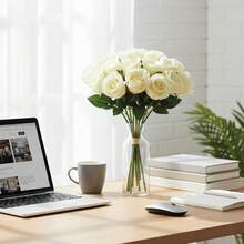 Cream Roses Artificial Flowers, 36 Pcs 12" Faux Roses With Stems, 2 Bunches Realistic Artificial Flowers For Wedding, Home Décor, Centerpieces Tables Decorations - 22 - Xem 9